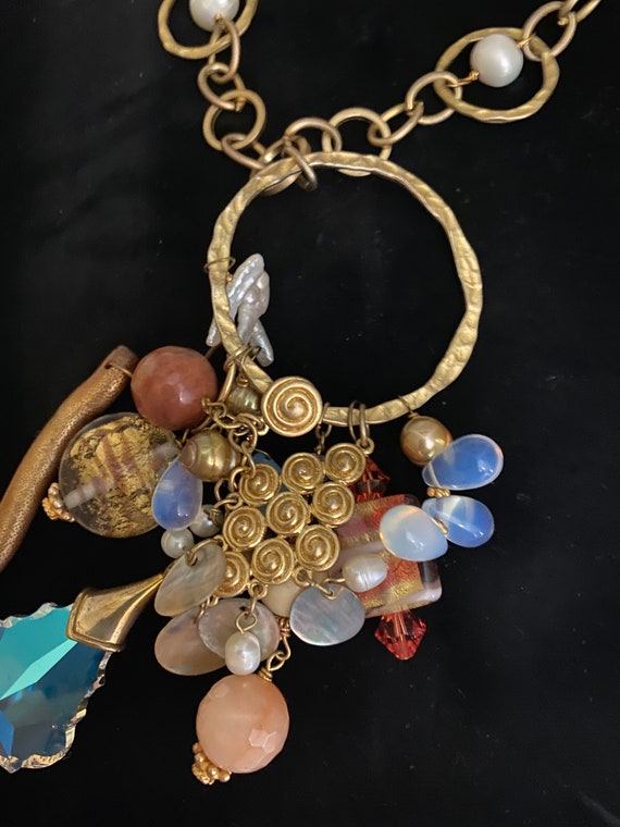 Handmade Cluster Drop Charm Necklace, OOAK Design - image 3