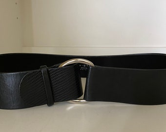 Suzi Roher Black Leather Belt, Silver Ring Buckle, Size XL  display picture 3