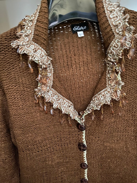 Designer Elaris cardigan Sweater in moca with lac… - image 2