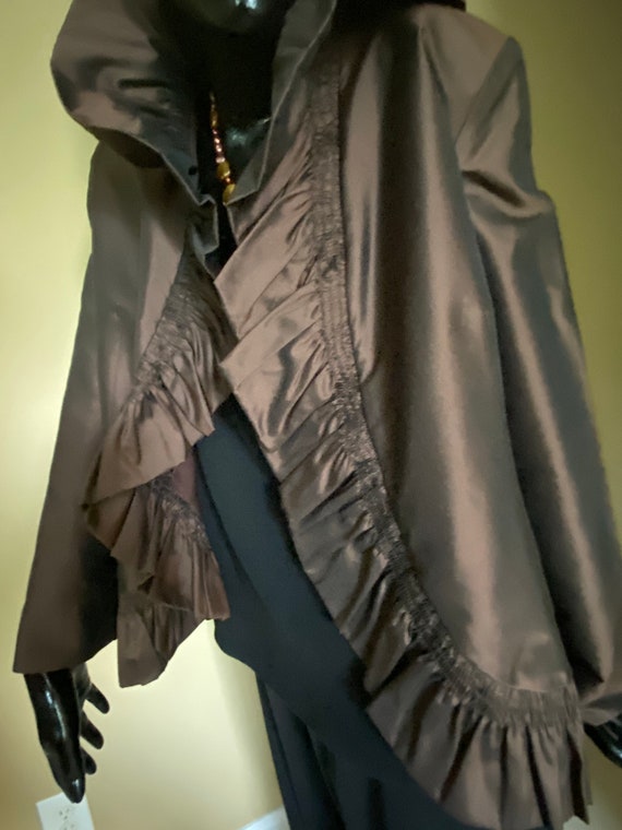 Zina bronze ruffle open front evening cardigan in… - image 3
