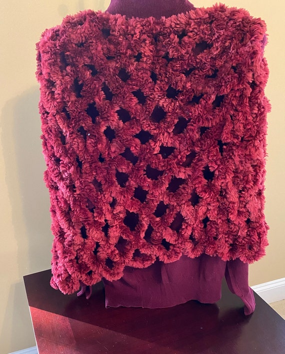 Paula Lishman Knitted Beaver Fur Ring Shawl - Burgundy Wrap - Etsy