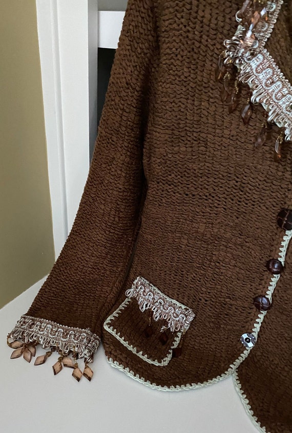 Designer Elaris cardigan Sweater in moca with lac… - image 3
