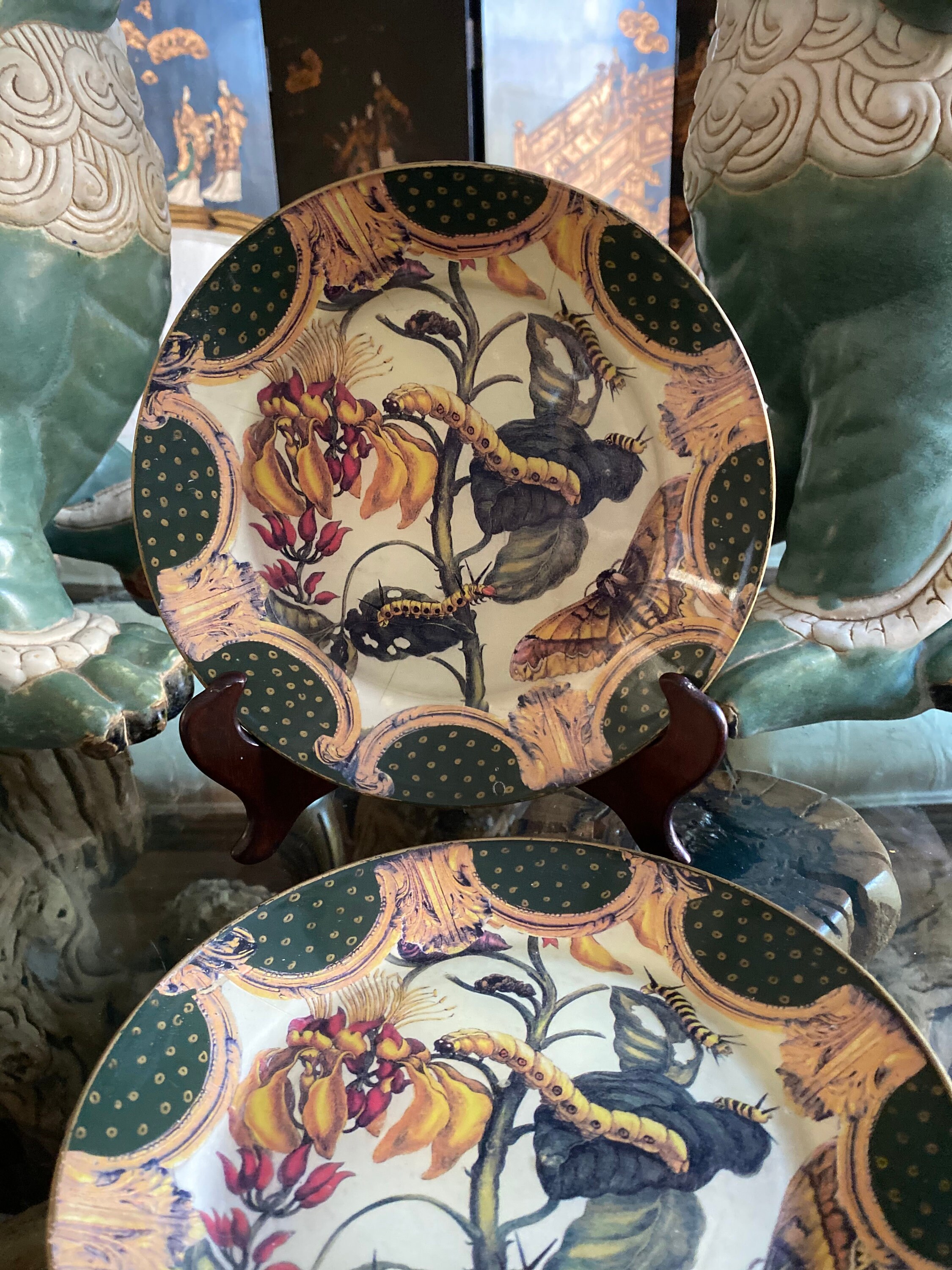 Durwin Rice 4 decoupage art, hand made decorative plates signed and dated Perfect Condition.