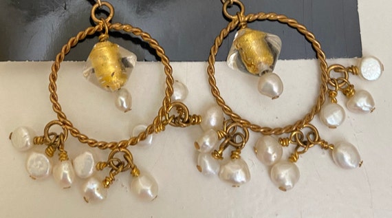 Fresh water pearl drops with gold washed crystals… - image 2