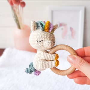 PATTERN ONLY: Unicorn baby rattle Unicorn amigurumi toy Unicorn toy tutorial PDF Crochet Pattern in English, Spanish, French zdjęcie 4