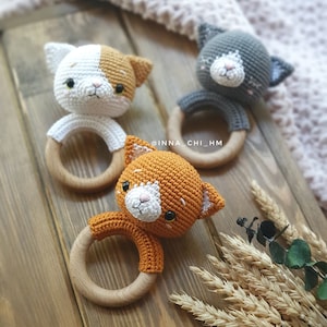 MOTIF UNIQUEMENT : Hochet pour bébé chaton Jouet amigurumi chat Tutoriel pour chaton au crochet Modèle de crochet PDF anglais termes américains, français, espagnol image 3