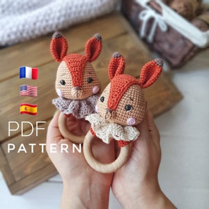 PATTERN ONLY: Squirrel baby rattle | Squirrel amigurumi toy | Squirrel toy tutorial | PDF Crochet Pattern English, Spanish, French