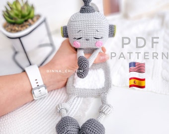 PATTERN ONLY: Robot Lovey | Robot Baby Security Blanket | Diy crochet Robot snuggler | PDF in English, Spanish