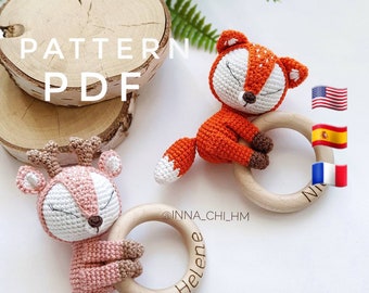 PATTERN ONLY: Deer and Fox | Fox baby rattle | Amigutumi Deer | New Mom gift | Pdf pattern in English (US terms), Spanish, French