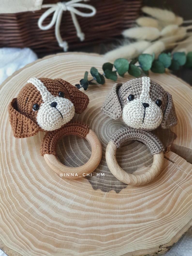 PATTERN ONLY: Puppy baby rattle Dog amigurumi toy Puppy toy tutorial PDF Crochet Pattern French, Spanish, English image 8