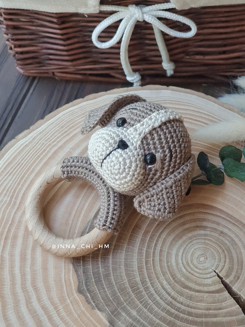 PATTERN ONLY: Puppy baby rattle Dog amigurumi toy Puppy toy tutorial PDF Crochet Pattern French, Spanish, English image 9