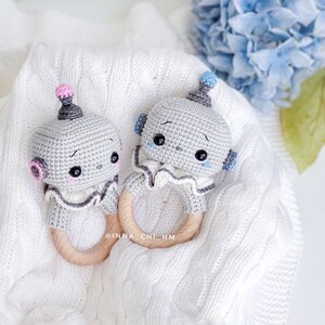 PATTERN ONLY: Robot baby rattle Robot amigurumi toy Diy Robot gift for kid Easy To Follow PDF Pattern in English, Spanish zdjęcie 2