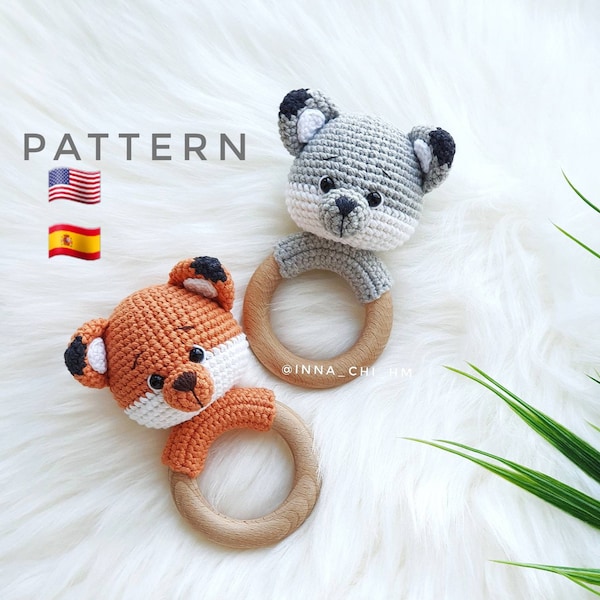 MODÈLE UNIQUEMENT : Loup et renard | 1 patron pour 2 animaux | Crochet Amigurumi Renard et Loup | PDF Tutoriel facile en anglais, espagnol