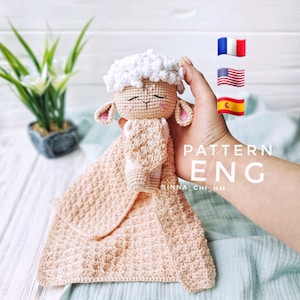 PATTERN ONLY: Lamb Lovey Blanket | Baby Security Blanket | Lovey Crochet toy | PDF Crochet Tutorial in English, Spanish, French