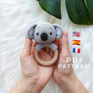 PATTERN ONLY: Koala baby rattle | Safari Animal Toy | Easy To Follow PDF in English, Spanish, French