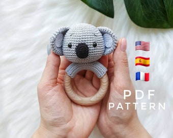 PATTERN ONLY: Koala baby rattle | Safari Animal Toy | Easy To Follow PDF in English, Spanish, French