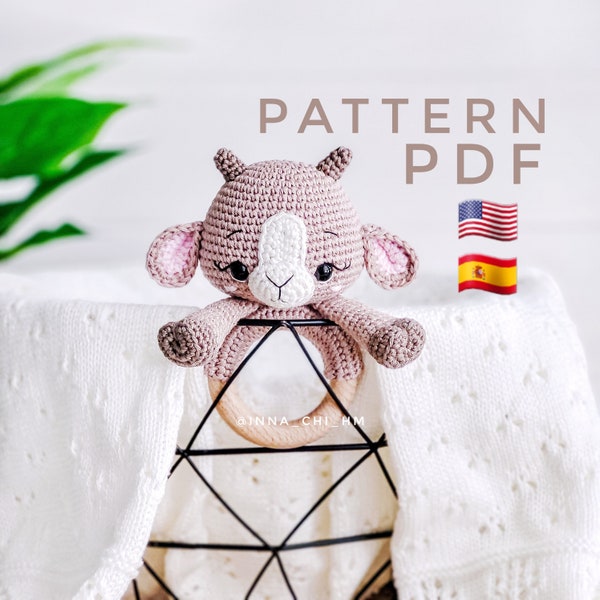 PATTERN ONLY: Goat baby rattle | Goat amigurumi toy | Diy domestic animal | Easy To Follow P Pattern in English, Spanish