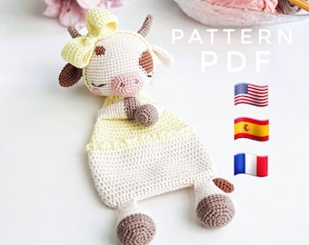 PATTERN ONLY: Cow Lovey | Cow Baby Security Blanket | Cow snuggler | Diy crochet cow | PDF in English, Spanish, French