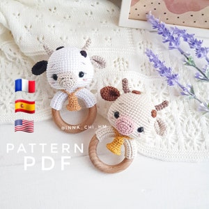 SOLO PATRÓN: Sonajero de vaca / Juguete amigurumi de vaca / Tutorial de juguete de vaca / Patrón de crochet PDF en inglés, español, francés