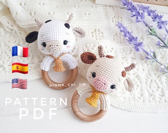 Crochet Cow Rattle Pattern: Amigurumi Toy Tutorial (PDF)