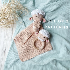 SET of 2 PATTERNS Lamb Rattle and Lovey Blanket| Lamb security blanket | Crochet Baby Toys | Amigurumi Toys | PDF English Patterns