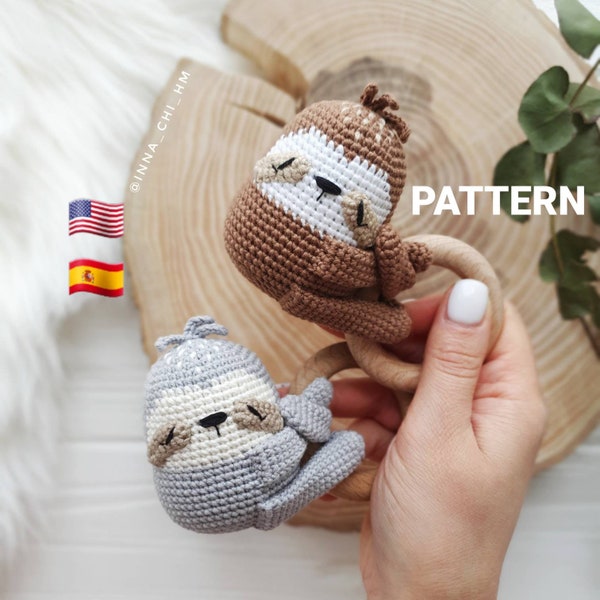 PATTERN ONLY: Sloth Baby Rattle | Sloth toy | Safari Animal Toy | Easy To Follow PDF Pattern in English, Spanish