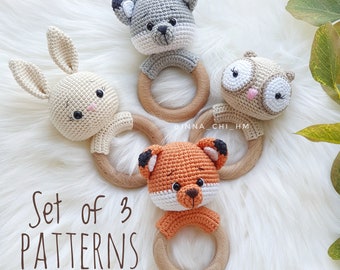 Set of 3 patterns FOX and Wolf, BUNNY, OWL| Woodland animal Crochet Pattern | Amigurumi Toys | Amigurumi Pdf Patterns