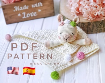 PATTERN ONLY: Llama Lovey Blanket | Llama Baby Security Blanket | Llama snuggler | PDF Crochet Tutorial in English, Spanish