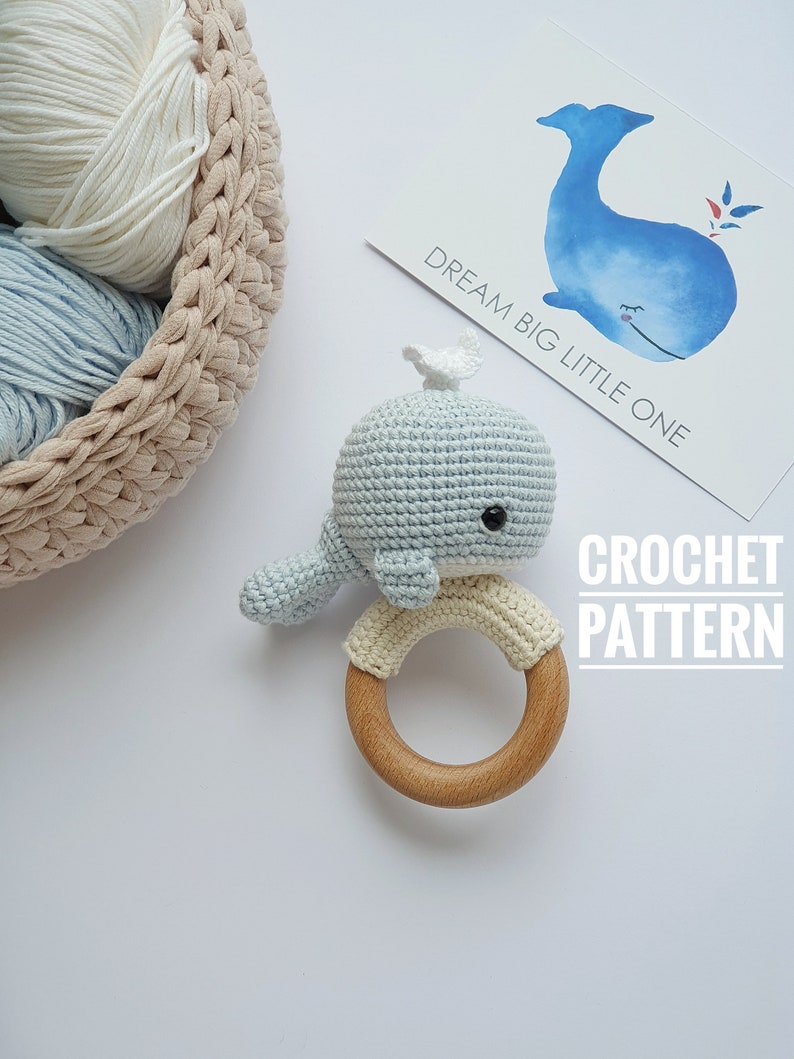 PATTERN ONLY: Whale baby rattle Whale shower gift Crochet Blue Whale Toy PDF Tutorial in English, Spanish, French image 9