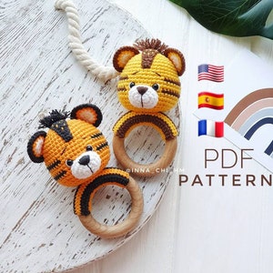 PATTERN ONLY: Tiger Baby Rattle | Safari Animal Toy | Easy To Follow PDF written in English, Spanish, French