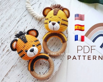 PATTERN ONLY: Tiger Baby Rattle | Safari Animal Toy | Easy To Follow PDF written in English, Spanish, French