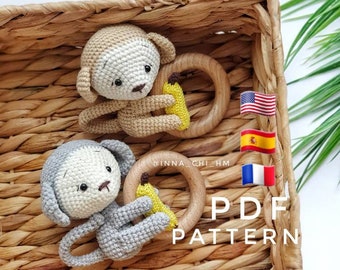CROCHET PATTERN Monkey baby rattle | Safari animal rattle | Handmade baby shower gift | Pregnancy gift | Crochet Baby Toy | PDF Tutorial