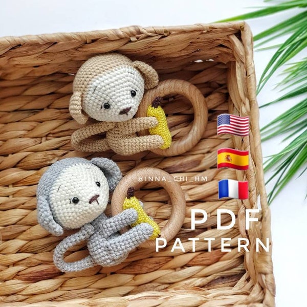 CROCHET PATTERN Monkey baby rattle | Safari animal rattle | Handmade baby shower gift | Pregnancy gift | Crochet Baby Toy | PDF Tutorial