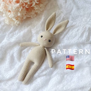 NUR MUSTER: Hasenspielzeug Gehäkeltes Amigurumi Spielzeug Hase Kuscheltier PDF Häkelanleitung in Englisch, Spanisch Bild 1