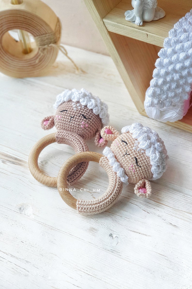 CROCHET PATTERN Lamb baby rattle PDF English Pattern Handmade baby shower gift Pregnancy gift Crochet Baby Toy image 2