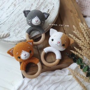 MOTIF UNIQUEMENT : Hochet pour bébé chaton Jouet amigurumi chat Tutoriel pour chaton au crochet Modèle de crochet PDF anglais termes américains, français, espagnol image 10