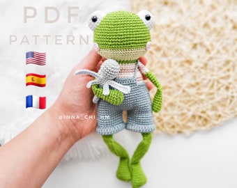 PATTERN ONLY: Frog crochet toy | Amigurumi Frog | Froggy crochet tutorial | Pdf Crochet Pattern in English (US terms), Spanish, French