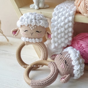 CROCHET PATTERN Lamb baby rattle PDF English Pattern Handmade baby shower gift Pregnancy gift Crochet Baby Toy image 6