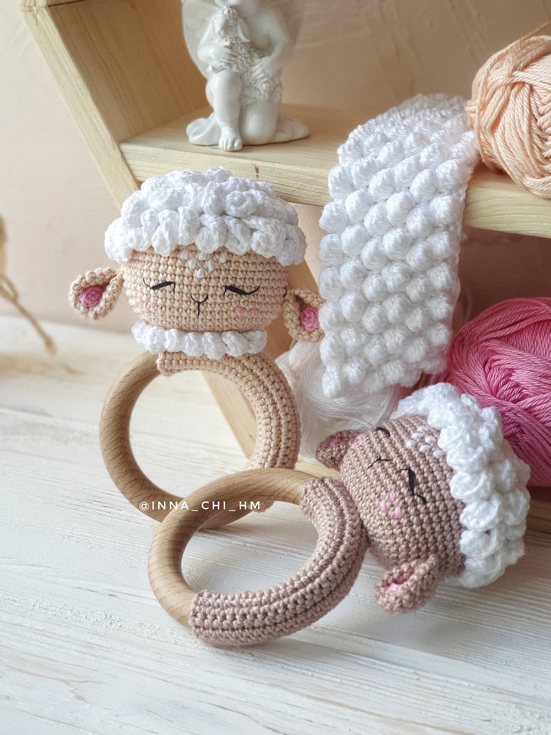 CROCHET PATTERN Lamb baby rattle PDF English Pattern Handmade baby shower gift Pregnancy gift Crochet Baby Toy image 6