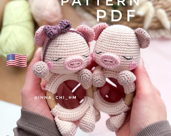 Patroon gehaakt rammelaar big: doe-het-zelf amigurumi-varkensspeelgoed (pdf-tutorial in het Engels)