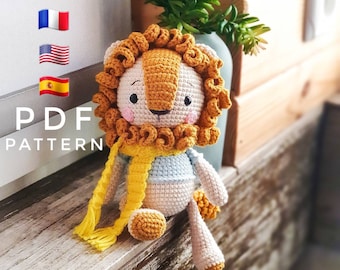 PATTERN ONLY: Lion crochet toy | Amigurumi Lion | Lion crochet tutorial | Pdf Crochet Pattern in English (US terms), Spanish, French