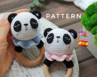 SOLO MODELLO: Sonaglio Panda / Giocattolo Panda amigurumi fai da te / Tutorial PDF in inglese, spagnolo