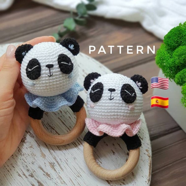 SOLO PATRÓN: Sonajero bebé Panda / Diy juguete Panda amigurumi / Tutorial PDF en inglés, español