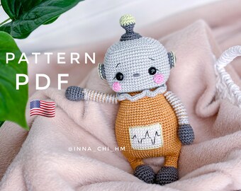 MOTIF UNIQUEMENT : Oscar le robot | Jouet robot amigurumi | Robot Crocheteur | Patron PDF facile à suivre en anglais