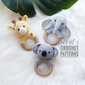 Set of 3 patterns ELEPHANT, GIRAFFE and KOALA| Crochet Safari Animal Patterns | Amigurumi Toys | Easy to follow Pdf Patterns