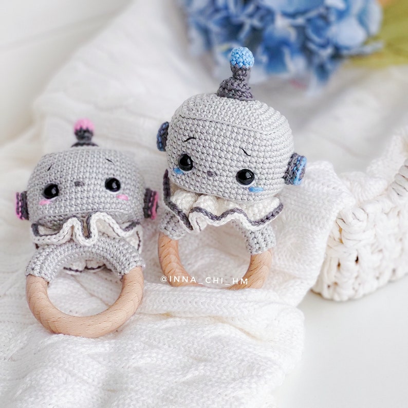 PATTERN ONLY: Robot baby rattle Robot amigurumi toy Diy Robot gift for kid Easy To Follow PDF Pattern in English, Spanish zdjęcie 8