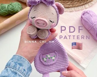 Crochet Pig Snuggler Pattern: DIY Piglet Lovey Blanket (PDF Tutorial in English)