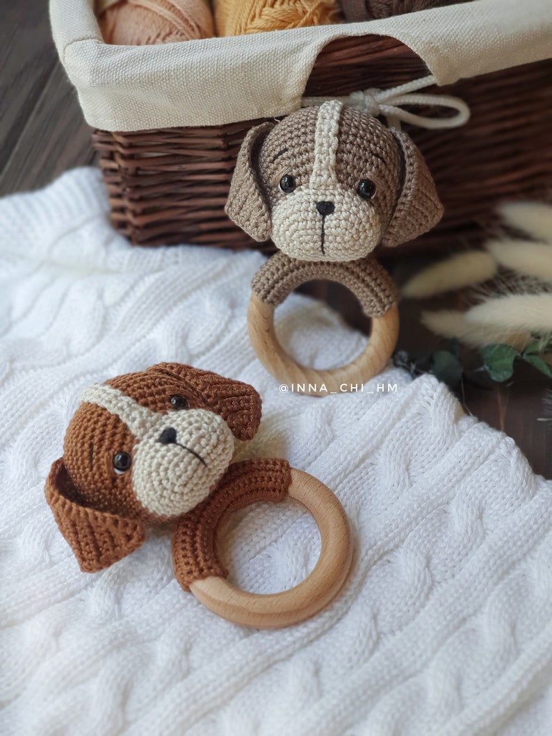 PATTERN ONLY: Puppy baby rattle Dog amigurumi toy Puppy toy tutorial PDF Crochet Pattern French, Spanish, English image 6