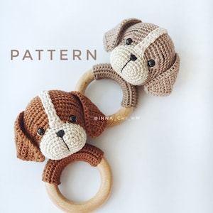 PATTERN ONLY: Puppy baby rattle Dog amigurumi toy Puppy toy tutorial PDF Crochet Pattern French, Spanish, English image 4