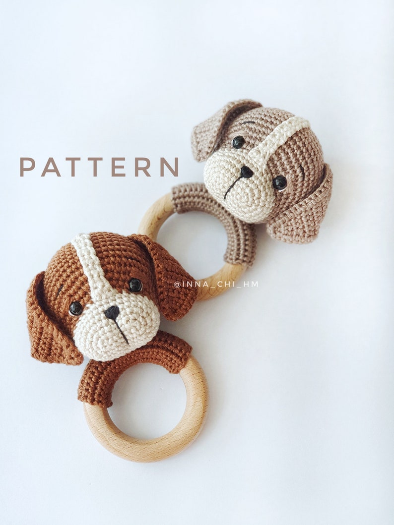 PATTERN ONLY: Puppy baby rattle Dog amigurumi toy Puppy toy tutorial PDF Crochet Pattern French, Spanish, English image 4